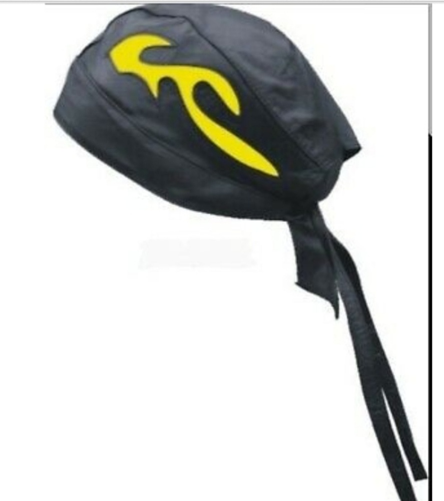 Leather Yellow Flames Bandana skull cap